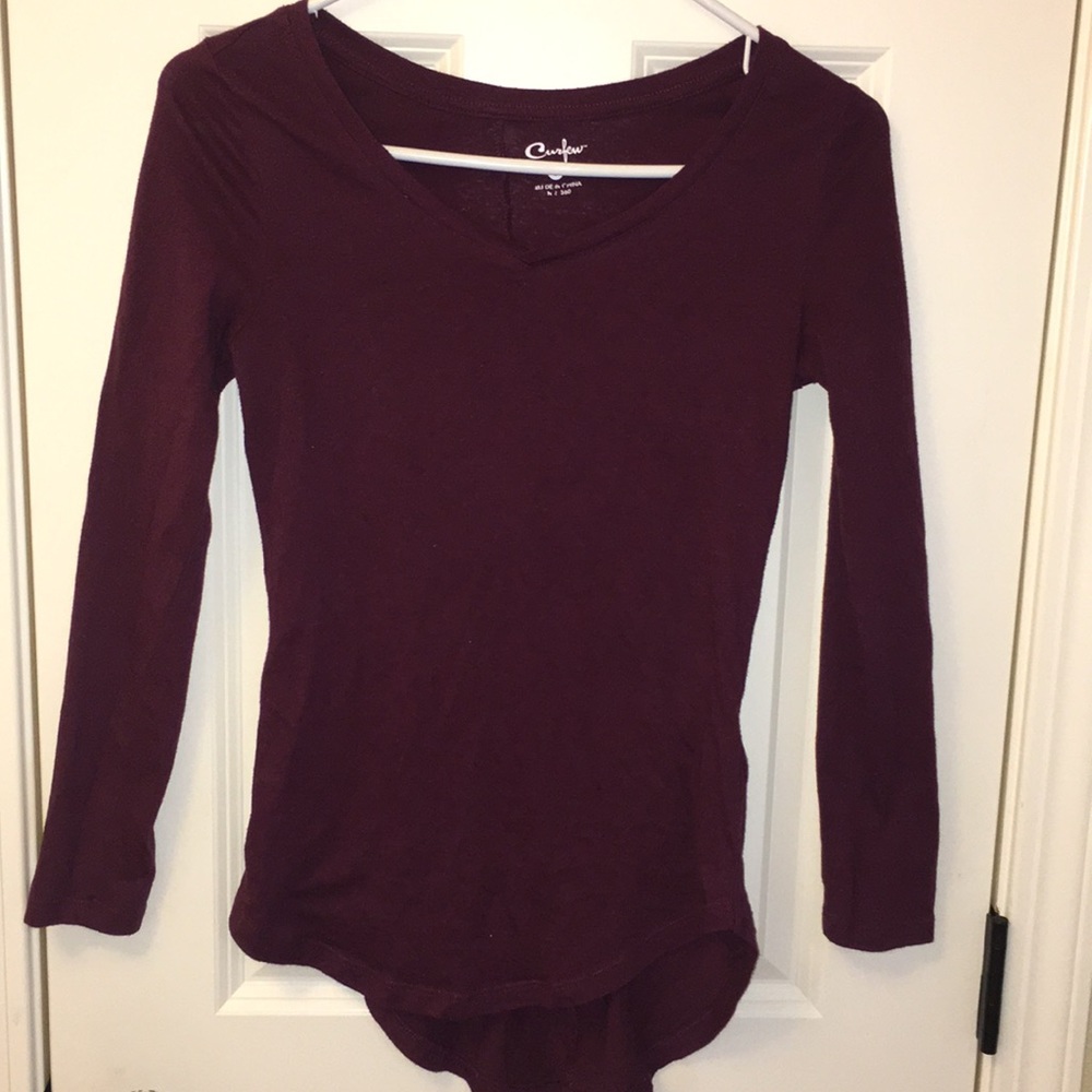 Plum long sleeve V neck shirt